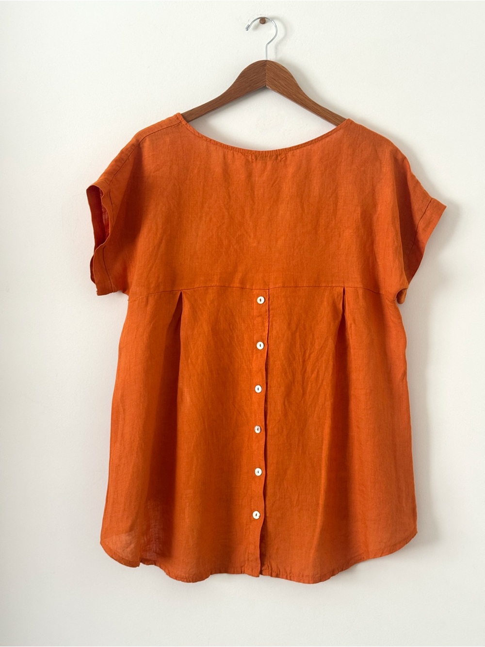 Linen Terzo Millennio Burnt Orange Button Back High Low Tunic Blouse - Size L